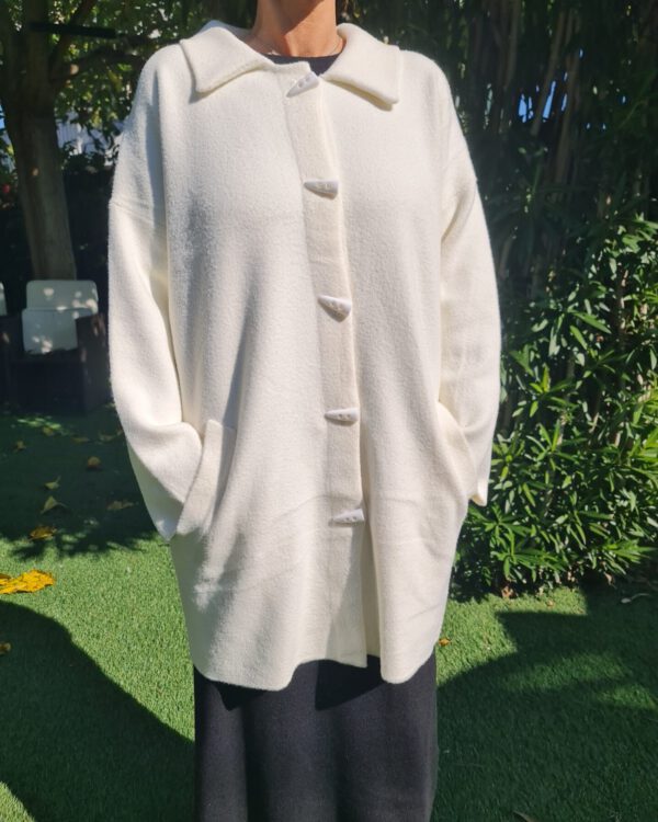 Cappotto BEJADE in panno con alamari in tinta , PANNA