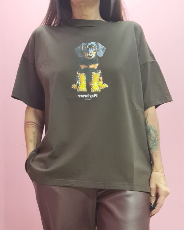 T-shirt Over VICOLO bassotto & strass , VARI COLORI