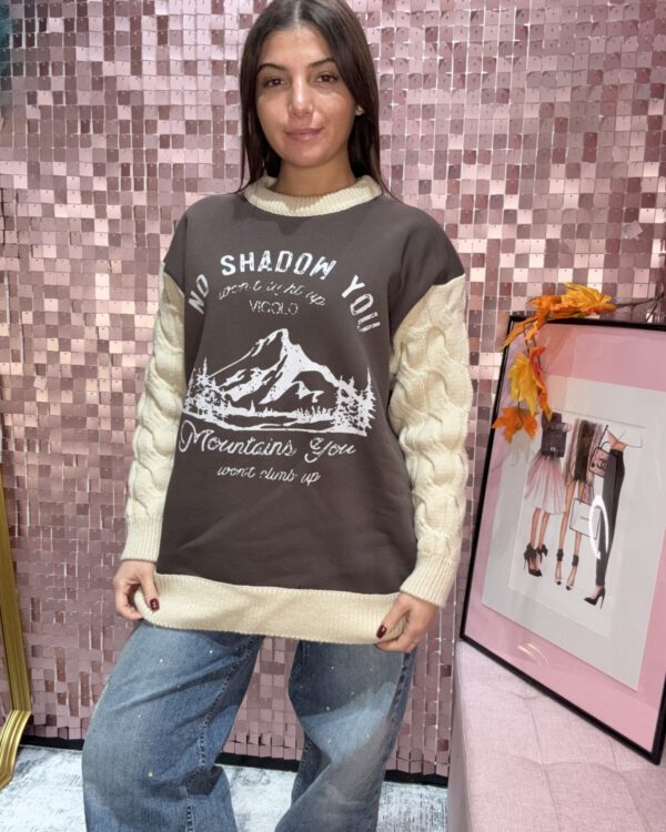 Felpa Oversize VICOLO con maniche in maglia, Moro Beige